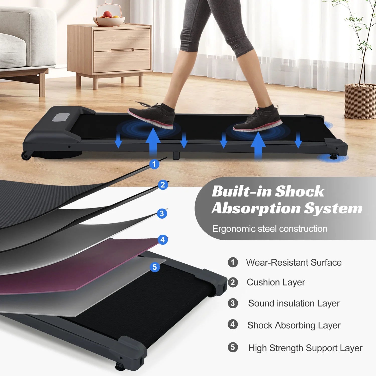 Under Desk Treadmill, Walking Pad Treadmill, Foldable Treadmill Walking Treadmill for Home and Office with Remote Control and Big Display