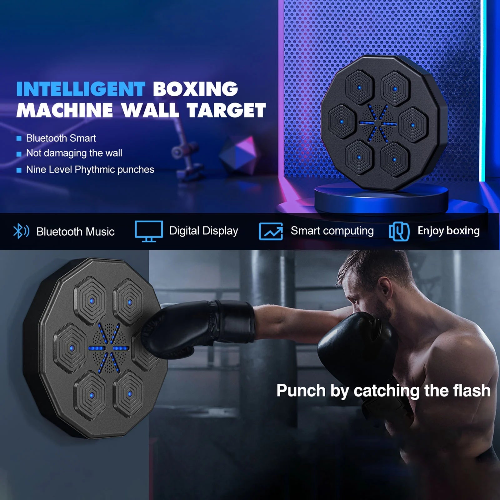 Music Boxing Machine, Upgraded 2.0 Smart Bluetooth Music Boxing Parent-Child Games, Wall-Mounted Exercise Equipment for Home Exercise New Fitness